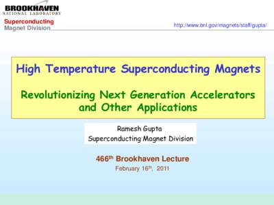 Superconducting Magnet Division http://www.bnl.gov/magnets/staff/gupta/  High Temperature Superconducting Magnets