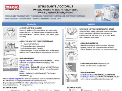 LITTLE GIANTS / OCTOPLUS PW5065, PW6065, PT 5136, PT7136, PT5135C PW5082, PW6080, PT5186, PT7186 FAMILIARIZE YOURSELF WITH THE MANUAL PRIOR TO OPERATING AND KEEP THE OPERATIONS MANUAL WITH THE MACHINES. THIS IS A REFEREN