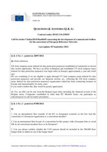 EUROPEAN COMMISSION CONSUMERS, HEALTH AND FOOD EXECUTIVE AGENCY Health Unit  QUESTIONS & ANSWERS (Q & A)
