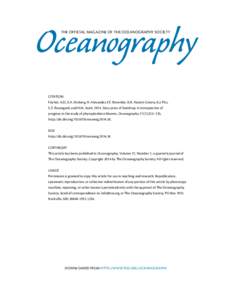 Oceanography THE OFFICIAL MAGAZINE OF THE OCEANOGRAPHY SOCIETY CITATION Fischer, A.D., E.A. Moberg, H. Alexander, E.F. Brownlee, K.R. Hunter-Cevera, K.J. Pitz, S.Z. Rosengard, and H.M. SosikSixty years of Sverdru