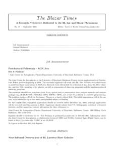 T he Blazar T imes A Research Newsletter Dedicated to the BL Lac and Blazar Phenomena No. 57 — September 2003 Editor: Travis A. Rector ()
