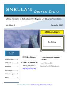 SNELLA’s  Job Listing In this Issue: