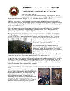 One Page – (monthly bulletin of the Carmelite NGO) – February 2017 The Continent That Contributes The Most To E-Waste Is ... January 26, 2017, NPR, by Angus Chen While the world becomes more wired through laptops, ta