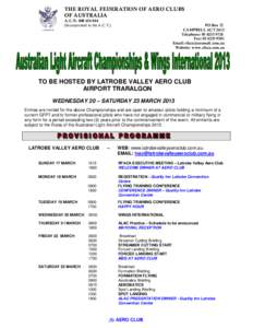 THE ROYAL FEDERATION OF AERO CLUBS OF AUSTRALIA A.C.NIncorporated in the A.C.T.)  PO Box 72