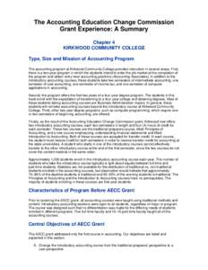 The Accounting Education Change Commiss...ry-Chapter 4 KIRKWOOD COMMUNITY COLLEGE  file:///U|/Users/JustinS/pubs/changegrant/chap4.htm The Accounting Education Change Commission Grant Experience: A Summary
