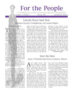 For the People  A Newsletter of the Abraham Lincoln Association Volume 5, Number 1  Spring 2003