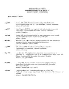 THESES/DISSERTATIONS DEPARTMENT OF EARTH SCIENCES THE UNIVERSITY OF MEMPHIS Ph.D. DISSERTATIONS