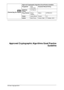 Approved Cryptographic Algorithms Good Practice Guideline Programme NHS Informatics