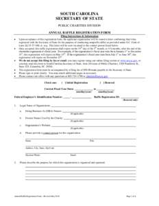 SOUTH CAROLINA SECRETARY OF STATE PUBLIC CHARITIES DIVISION ANNUAL RAFFLE REGISTRATION FORM  