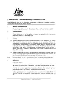 Classification (Waiver of Fees) Principles 2014