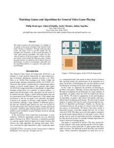 Matching Games and Algorithms for General Video Game Playing Philip Bontrager, Ahmed Khalifa, Andre Mendes, Julian Togelius New York University New York, New York 11021 , , andre.mend