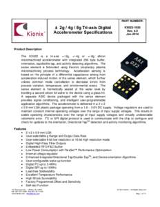 PART NUMBER:  ± 2g / 4g / 8g Tri-axis Digital Accelerometer Specifications  KX022-1020