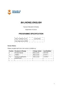 PROGRAMME SPECIFICATION TEMPLATE