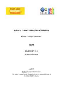 BUSINESS CLIMATE DEVELOPMENT STRATEGY Phase 1 Policy Assessment EGYPT DIMENSION III-3 Access to Finance