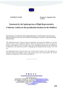 EUROPEA5 U5IO5  Brussels, 11 September 2013 A[removed]Statement by the Spokesperson of High Representative