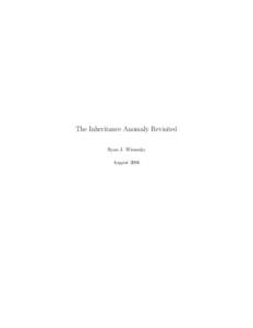 The Inheritance Anomaly Revisited Ryan J. Wisnesky August 2006 Contents Contents
