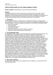 FFP12 2011 UdineNovember 2011 GRAVITATIONAL MODEL OF THE THREE ELEMENTS THEORY Frederic Lassiaille, PolytechSophia, University of Nice Sophia-Antipolis