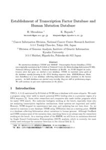 Establishment of Transcription Factor Database and Human Mutation Database H. Mizushima 1