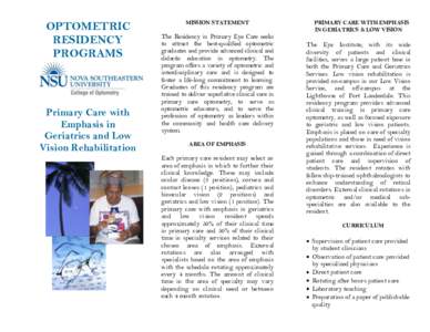 OPTOMETRIC RESIDENCY PROGRAMS Primary Care with Emphasis in