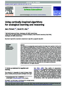 Biologically Inspired Cognitive Architectures[removed]xxx, xxx– xxx  Available at www.sciencedirect.com journal homepage: www.elsevier.com/locate/bica