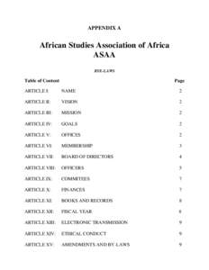APPENDIX A  African Studies Association of Africa ASAA BYE-LAWS