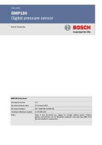 Data sheet  BMP180 Digital pressure sensor Bosch Sensortec