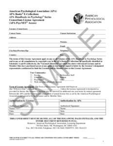 APA Books E-Collections/APA Handbooks in Psychology Series Consortium License Agreement