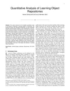 1  Quantitative Analysis of Learning Object Repositories Xavier Ochoa and Erik Duval, Member, IEEE
