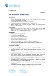 FACT SHEET August 2014 The Nord Stream Pipeline Project Project Details