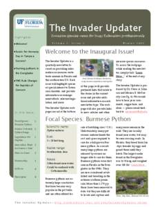 The Invader Updater Invasive species news for busy Extension professionals Highlights:  Welcome!