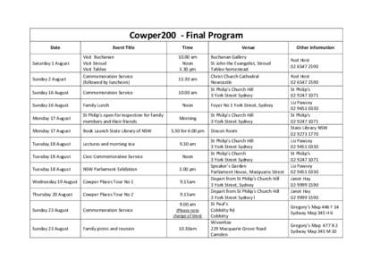 Cowper200 - Final Program Date Event Title  Time
