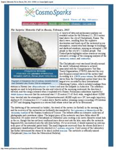 Surprise Meteorite Fall in Russia, Feb, 2013- PSRD | A CosmoSparks report