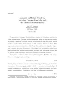 woo110.tex  Comment on Michael Woodford, Imperfect Common Knowledge and the E¤ects of Monetary Policy¤ Lars E.O. Svensson