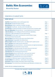 Baltic Rim Economies Bimonthly Review ISSUE NO. 4, 31 AUGUST 2010 EXPERT ARTICLES: Vlad Filat: Bringing Moldova closer to the European Union