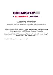 Supporting Information  Copyright Wiley-VCH Verlag GmbH & Co. KGaA, 69451 Weinheim, 2012 Intrinsic Electric Fields in Ionic Liquids Determined by Vibrational Stark Effect Spectroscopy and Molecular Dynamics Simulation S