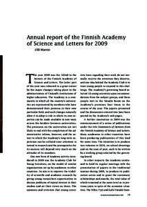 Annual report of the Finnish Academy of Science and Letters for 2009 Olli Martio T