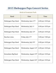 2015 Sheboygan Pops Concert Series Held at Fountain Park Band Date