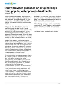 Study provides guidance on drug holidays from popular osteoporosis treatments