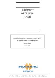 DOCUMENT DE TRAVAIL N° 509 SEQUENTIAL COORDINATION, HIGHER-ORDER BELIEF DYNAMICS AND E-STABILITY PRINCIPLE