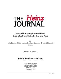 USAID’s Strategic Framework: Examples from Haiti, Bolivia and Peru By: Julia Bernier, Kristin Boehne, Shoshana Grossman-Crist and Elizabeth Schuelke