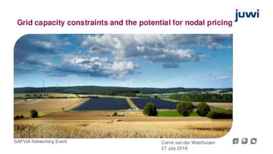 Grid capacity constraints and the potential for nodal pricing  SAPVIA Networking Event Corné van der Westhuizen 27 July 2016