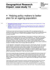 Geographical Research Impact: case study 13 Helping policy makers to better plan for an ageing population 