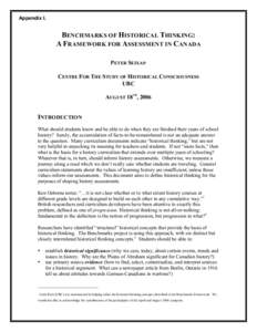 Appendix I.  BENCHMARKS OF HISTORICAL THINKING: A FRAMEWORK FOR ASSESSMENT IN CANADA PETER SEIXAS