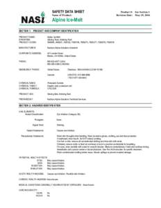 SAFETY DATA SHEET Name of Product: Product #: See Section 1 Revision Date: May 19, 2016