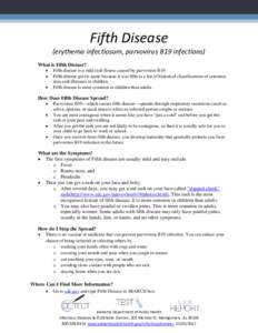 Fifth Disease  (erythema infectiosum, parvovirus B19 infections) What is Fifth Disease? • •