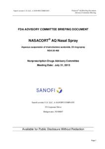Sanofi-aventis U.S. LLC, A SANOFI COMPANY  Nasacort® AQ Briefing Document Advisory Committee Meeting  FDA ADVISORY COMMITTEE BRIEFING DOCUMENT