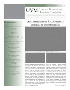 Fall 2014, Volume 21  UVM Historic Preservation Program Newsletter