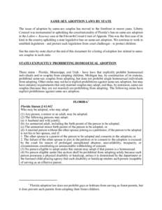 SAME-SEX ADOPTION LAWS BY STATE The issue of adoption by same-sex couples has moved to the forefront in recent years. Liberty Counsel was instrumental in upholding the constitutionality of Florida’s ban on same-sex ado