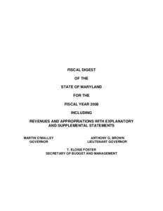Fiscal Digest for the State of Maryland for Fiscal Year 2008