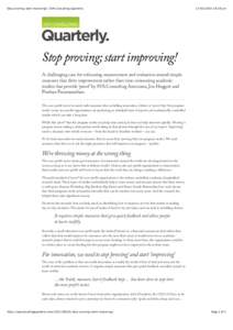 Stop proving; start improving! | SVA Consulting Quarterly:18 pm Stop proving; start improving! A challenging case for refocusing measurement and evaluation around simple